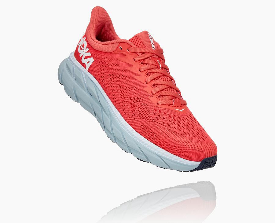 Hoka Womens Running Shoes NZ - Hoka Clifton 7 Red/White (ALS967182)